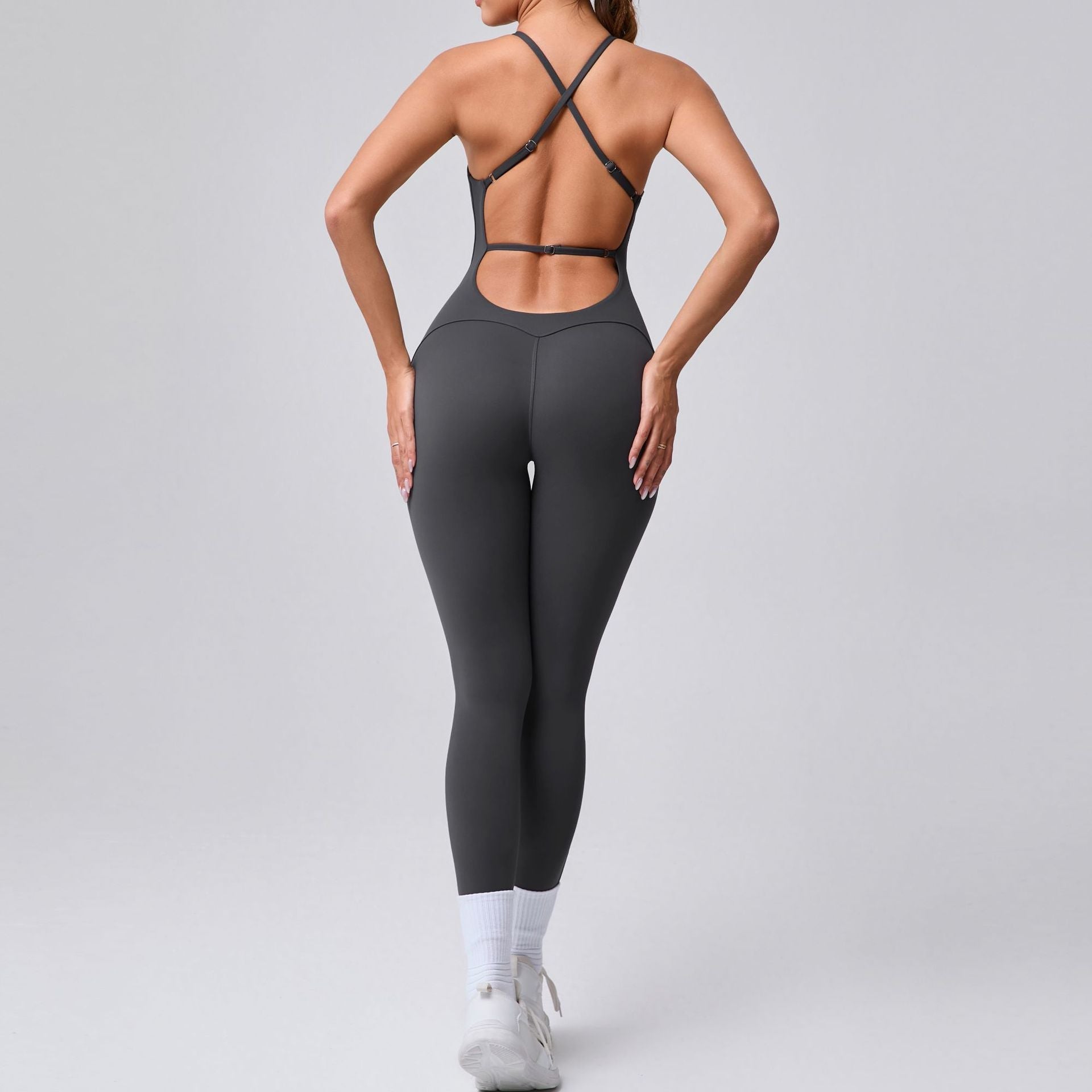 Adjustable Strap Peach Hip Tight Yoga Jumpsuit