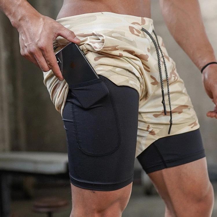 Camo 2-in-1 Men’s Running Gym Shorts Quick Dry Breathable Pockets