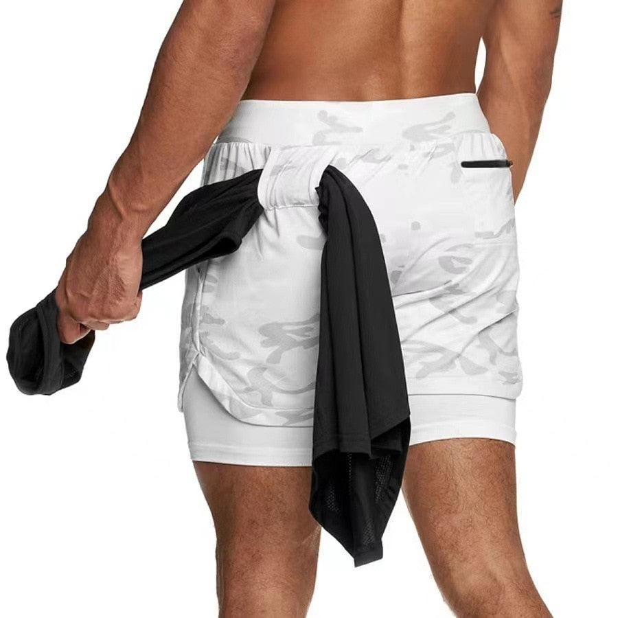 Camo 2-in-1 Men’s Running Gym Shorts Quick Dry Breathable Pockets