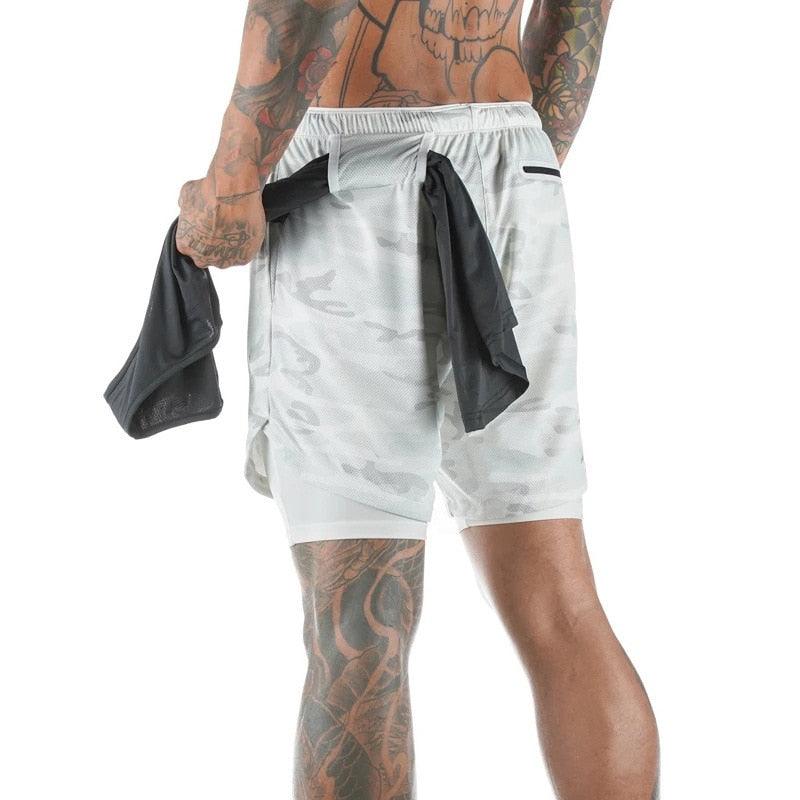 Camo 2-in-1 Men’s Running Gym Shorts Quick Dry Breathable Pockets
