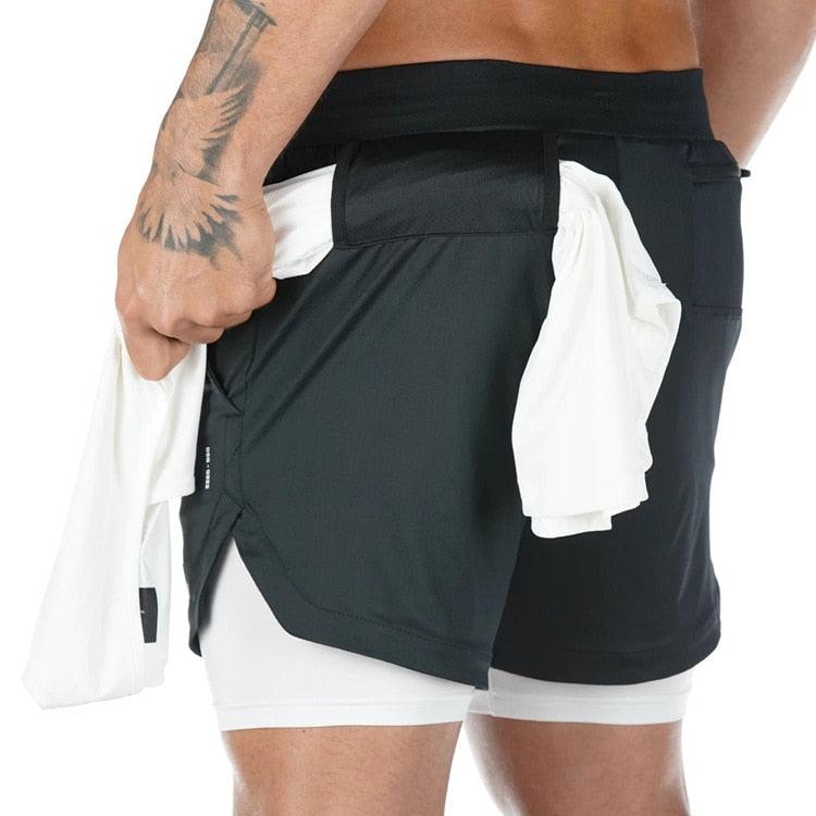Camo 2-in-1 Men’s Running Gym Shorts Quick Dry Breathable Pockets