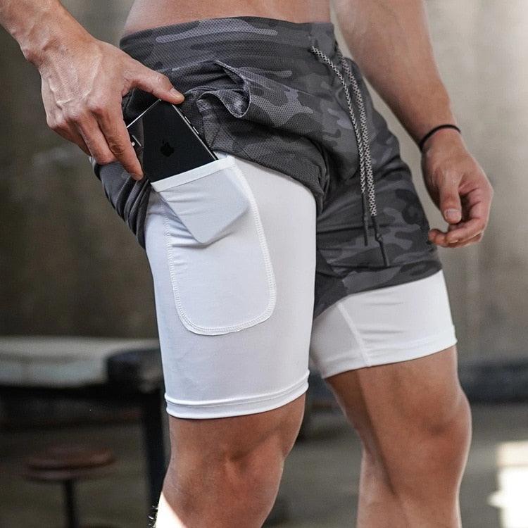 Camo 2-in-1 Men’s Running Gym Shorts Quick Dry Breathable Pockets