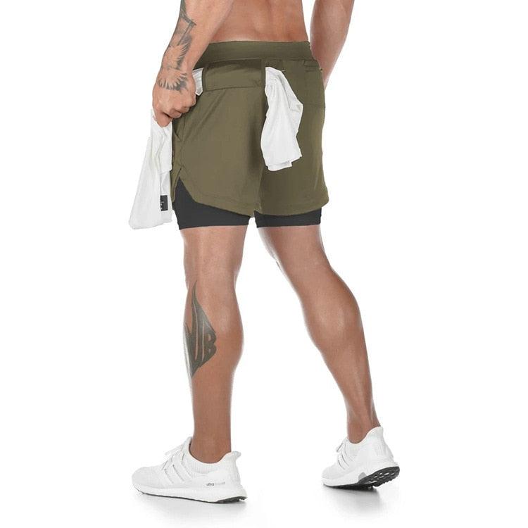 Camo 2-in-1 Men’s Running Gym Shorts Quick Dry Breathable Pockets
